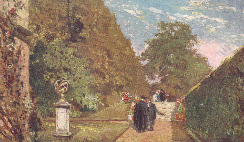 OXFORD. The Fellows Garden, Merton College 1903 old antique print picture